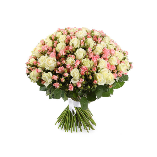 Купить на заказ Букет из 101 белой розы (микс) с доставкой в Хромтау